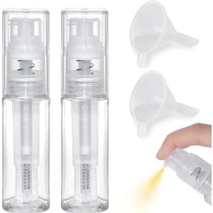 Matio 2 Pcs Duster Sprayer with 2 Funnels, 35ml Square Transparent Craft Spray Bottle, Empty Plastic Pump Multi-Purpose Edibler Sprayer for Cake, Card, Flower, Scrapbooking, Cardmaking