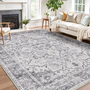 LUMI Washable Area Rug 8x10 for Living Room, Ultra Soft Stain Resistant Carpet with Non Slip Rubber Backing, Non-Shedding Low Pile Rugs for Bedroom, Dining Room, Indoor, Office (Noema)