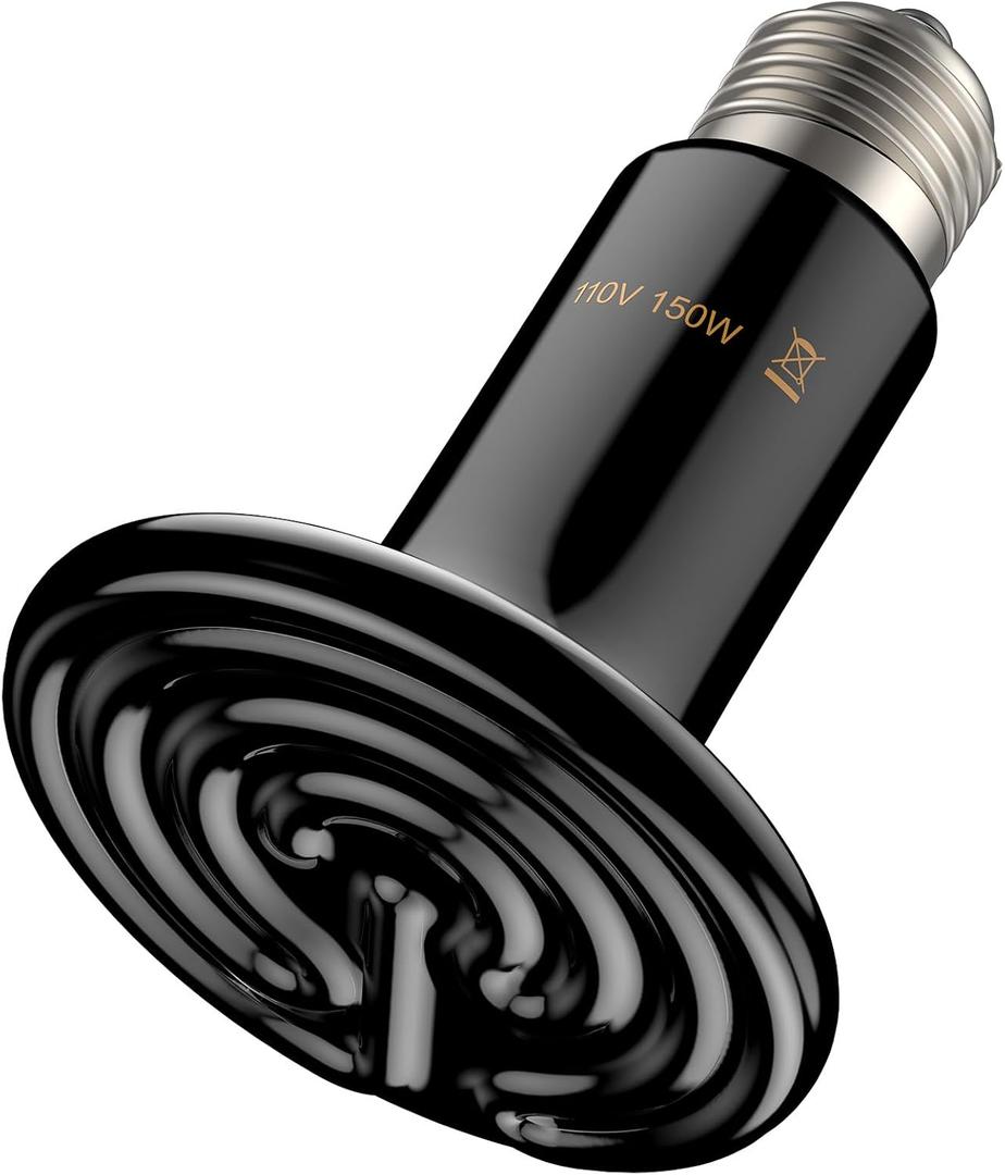 Pawfly 150 W E26 Ceramic Heat Emitter for Reptiles, No Light Emitting Reptile Heat Lamp Bulb, Infrared Ceramic Heat Bulb for Amphibian Chicken Snake Lizard, Ceramics Heat Lamp, Pet Brooder Coop Heater (For 50-100 Gallon Terrarium)