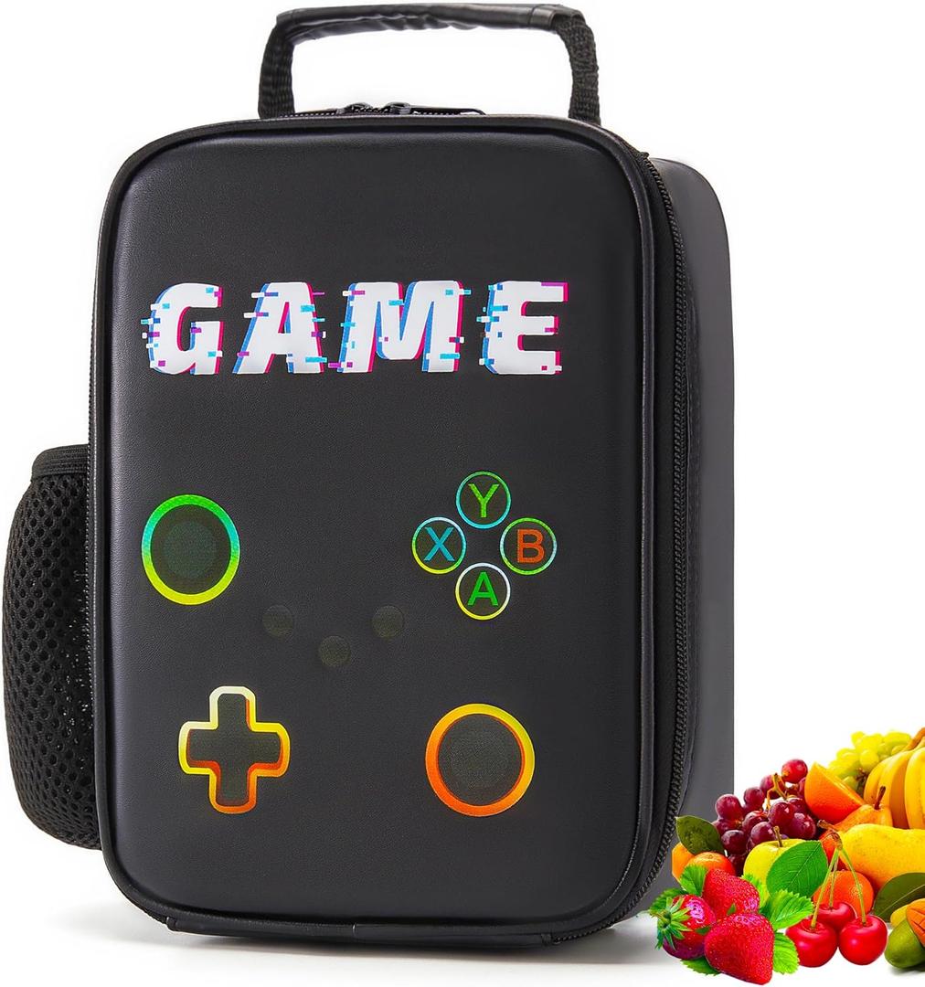 Boy Lunch Box,Kids Lunch Bag Insulated Leather Game Lunch Box for School Thermal Meal Cooler Lunch Boxes for Boy Girl Kid Toddler Teen