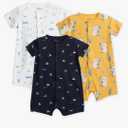 3-Pack 100% Cotton Baby Boy Rompers, 9-12 Months Short Sleeve Toddler Romper, Breathable Spring/Summer Clothes