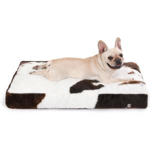 Bedfolks Waterproof Dog Crate Bed,Plush Dog Bed with Removable Washable Cover,Faux Fur Dog Crate Pad for Medium Dogs,Fluffy Dog Kennel Bed 29"x21",Cow Print