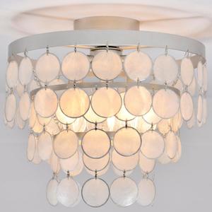 Modern Capiz Shell Chandelier Boho Coastal Silver Flush Mount Ceiling Light Fixture for Kids Bedroom,Dressing Room,Entryway,Kitchen Dining Room