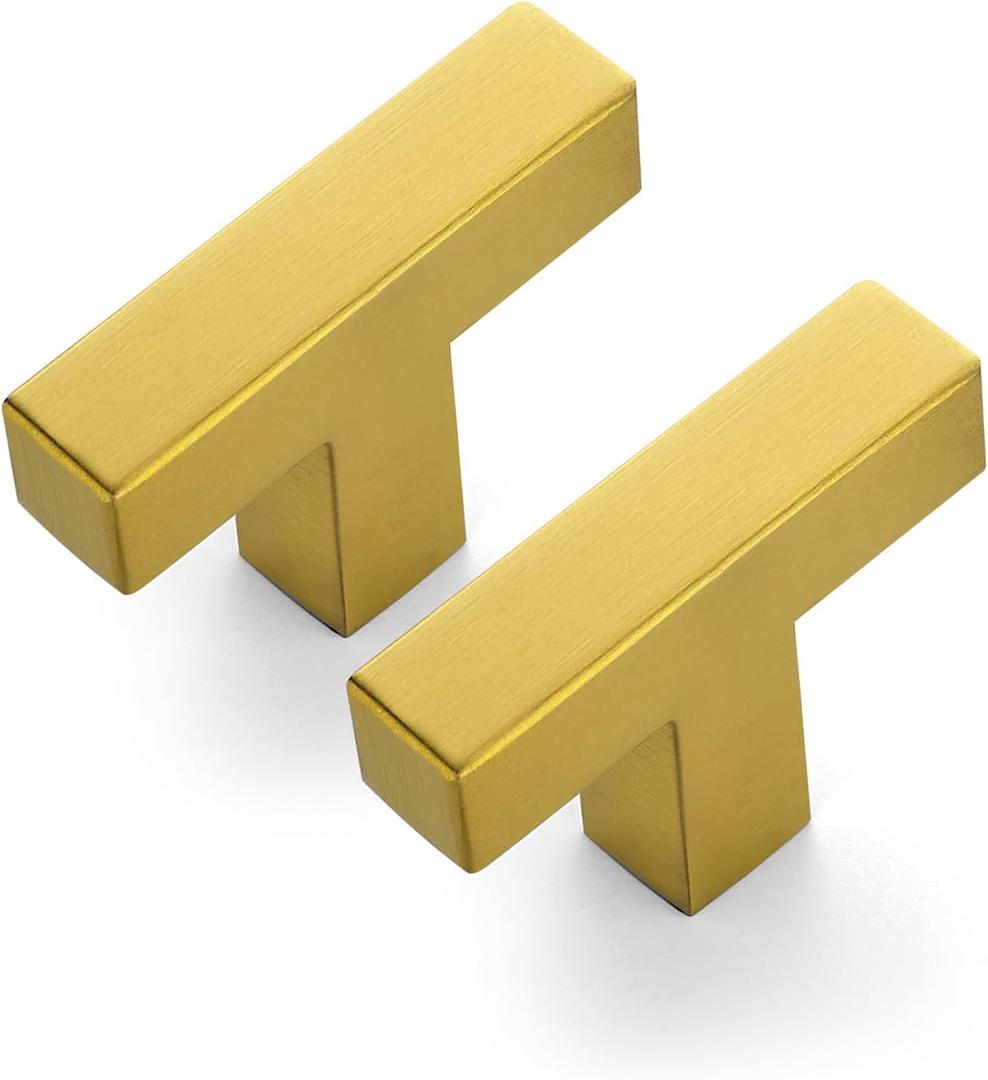 10 Pack Brushed Brass Cabinet Pulls, 2 Inch Cabinet Door Handles with Single Hole, Square Kitchen Hardware for Doors, Drawers & Cupboards,Gold Stainless Steel Knobs