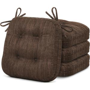 Shinnwa Dining Chair Cushions Set of 2, Dual-Layer Memory Foam Kitchen Chair Cushions, Patented Design Seat Pads with Ties, 16.5 x 16.5 x 3.5in, 4 Pack, Dark Brown