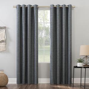 Sun Zero Brooks Burlap Weave Thermal Extreme Total Blackout Grommet Curtain Panel, 52" x 63", Navy/Denim Blue