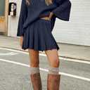 SENSERISE Fall Sweater Sets Skirt Sets Women 2 Piece Outfits Long Sleeve Top and Skirts Set Loungewear (Small, Navy Blue)