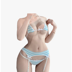 Cute Japanese Style Blue/Pink Stripe Strawberry Sexy Bikini Lingerie Women Panties Cotton Underwear Cosplay,XL