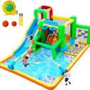 FBSPORT Inflatable Bounce House Water Slide, Bounce House for Kids Indoor Outdoor Bouncy House with 550W Blower, Bounce Castle with Slide Ball Shooting, Water Gun, Splash Pool, Bounce Area, Hose
