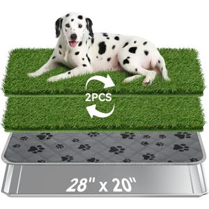 Stainless Steel Dog Grass Pad with Tray, 28'' x 20'' Dog Litter Box with 2pcs Reusable Artificial Grass Mats, Dog Grass Potty Tray with Washable Dog Pee Pad for Balcony Indoor Outdoor Use