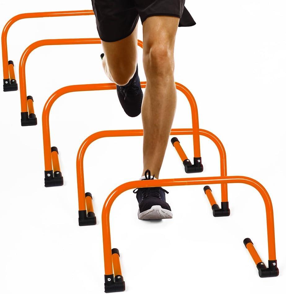 Body Sport Adjustable Athletic Speed Training Hurdles, Jumping & Speed Training Fitness Equipment, Hurdles for Track & Field, Basketball, Soccer & More, Set of 5 (Orange)