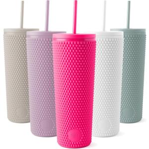 Simple Modern Plastic Matte Studded Tumbler with Lid and Straw | Reusable BPA Free Iced Coffee Cups Double Wall Smoothie Cup | Gifts for Women Men Him Her | Classic Collection | 24oz | Raspberry Vibes