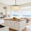 4-Lights Capiz Shell Chandelier - 17.7” Coastal Chandelier For Dinning Room, Beach House Modern Black Light Fixture With Natural Shells, Seashell Pendant Light For Living Room, Kitchen, Bedroom