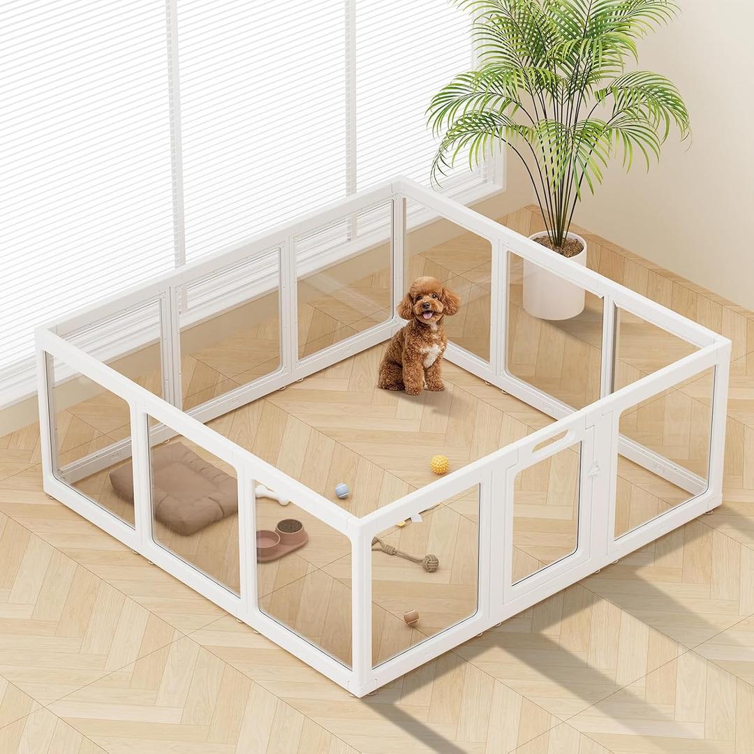 Clear Acrylic Dog Playpen Indoor Pet Pen, 24" H, White, 12 Panels
Open View, Tool-free Setup, DIY Shapes, Versatile Use & Easy Cleaning Pen, Clear Dog Playpen for Small Dogs, Cats & Puppies