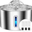 Cat Water Fountain Stainless Steel - 74oz/2.2L Pet Gift Dog Water Dispenser Automatic Silent Cats Dispenser for Drinking Indoor Metal Kitty Spout Fountains with 3 Filters & 3 Sponges Cat Dogs Gifts