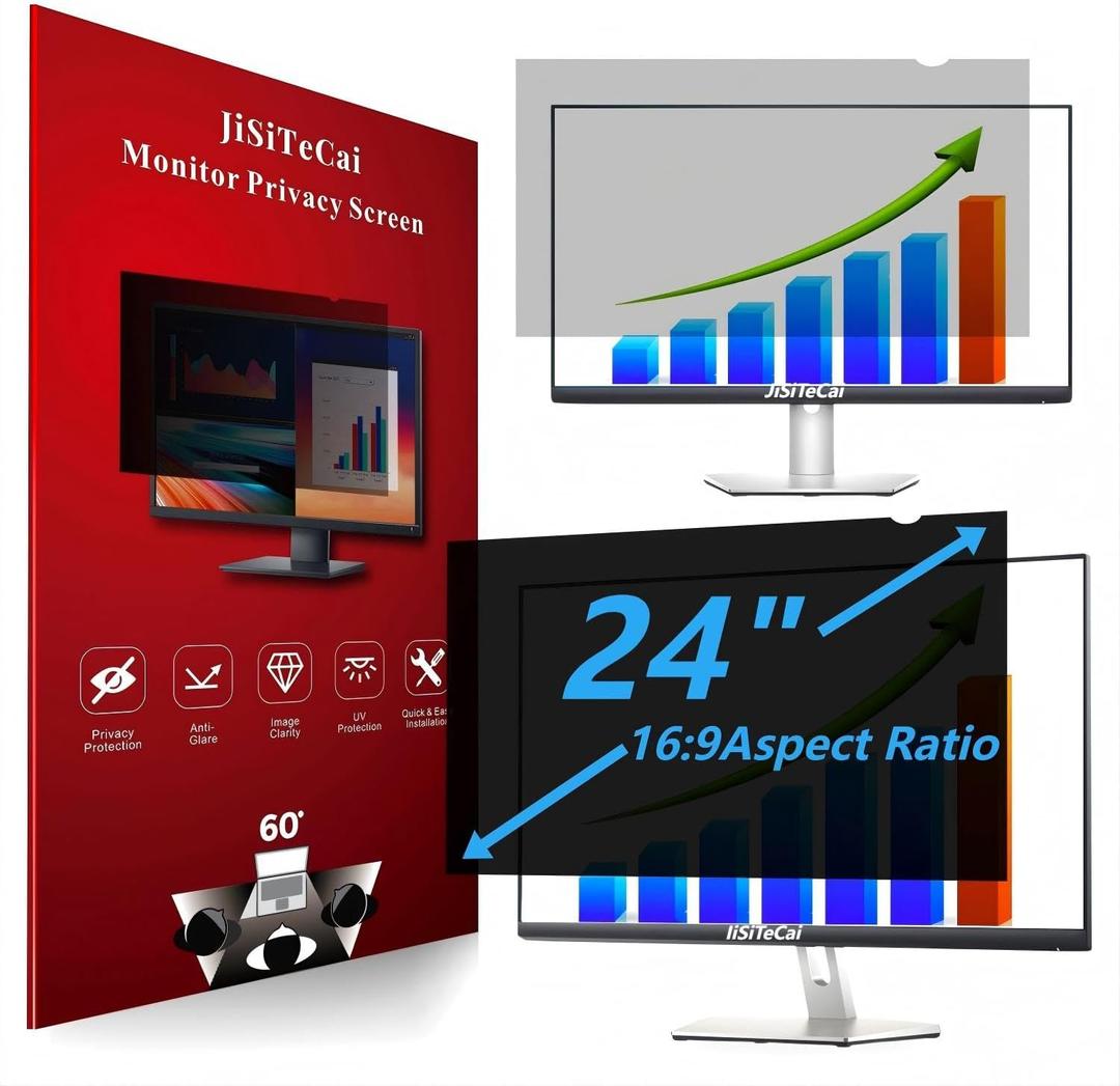 24 Inch Computer Privacy Screen for 16:9 Aspect Ratio Widescreen Monitor, Eye Protection Anti Glare Blue Light Computer Monitor Privacy Filter, Removable Anti-Scratch 24in Protector Film