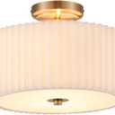 VONLUCE Semi Flush Mount Ceiling Light, 12.2'' Ceiling Light Fixture with Pleated Shade, 2-Light Modern Drum Light Fixture for Bedroom Living Room Entryway Hallway, White Shade & Bronze Finish