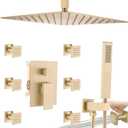 Enga Body Jets Shower System with On-Off Switch, 16 Inch Ceiling Rain Shower Head with Jets Shower Faucet Fixture Complete Set Brushed Gold