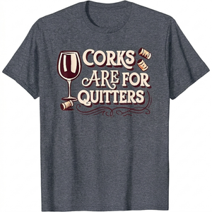 Funny Wine Sarcasm Vintage Corks are for Quitters T-Shirt (Dark Heather Gray, 2XL)