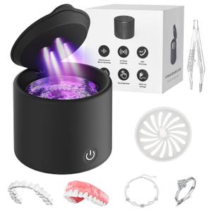 Ultrasonic Cleaner for Retainers & Aligners - 50kHz Dental Pod for Invisalign, Braces, Dentures, Night Guards, 200ml 3 Modes, Deep Clean for Fresh Retainers, Black