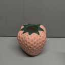 Strawberry Vase for Flowers, Dusty Pink Ceramic Fruit Vase, Strawberry Shaped Planter Pot with Green Leaves and Black Seeds for Table Centerpiece, Home Spring Kitchen Decor (Height--5.7)