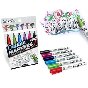 ArtSkills Metallic Markers with Color Outline, Permanent Metallic Outline Shimmer Markers, 6 pc