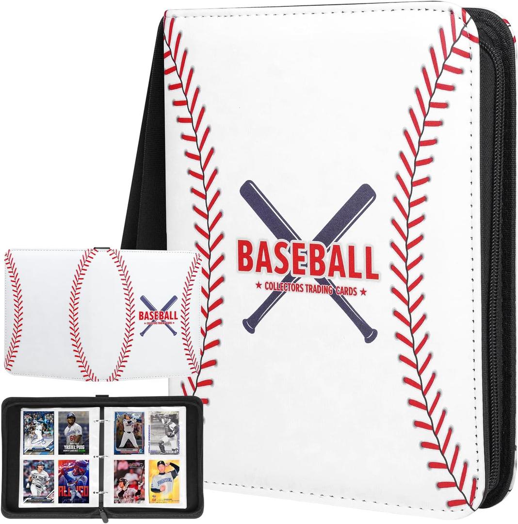 480 Pockets Baseball Card Binder 4 Pocket, Sports Trading Card Sleeves 3 Ring with 60 Removable Sleeves, Portable Waterproof Baseball Collection Top Loader Card Holder for TCG, Game Gifts Boys