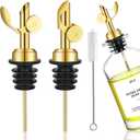 WAFJAMF 2 Pcs Weighted Stainless Steel Bottle Pourers, Self Closing Olive Oil Dispenser Spout, Auto Flip Feature Liquor Pour Spouts for Pours Liquid, Olive Oil, Wine, Vinegar (Gold)