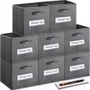 artsdi Fabric storage cubes (Set of 8) 11 Inch Cube Storage Bin, cube storage with 8 Labels Window Cards & a Pen, Foldable cube organizer bins, 11x11 storage bin, Cubby Organizer bins, Gray