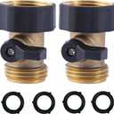 HQMPC Heavy Duty Brass Shut Off Valve Garden Hose Shut Off Valve Garden Hose Connector (2PCS) +4 Extra Pressure Washers (1)