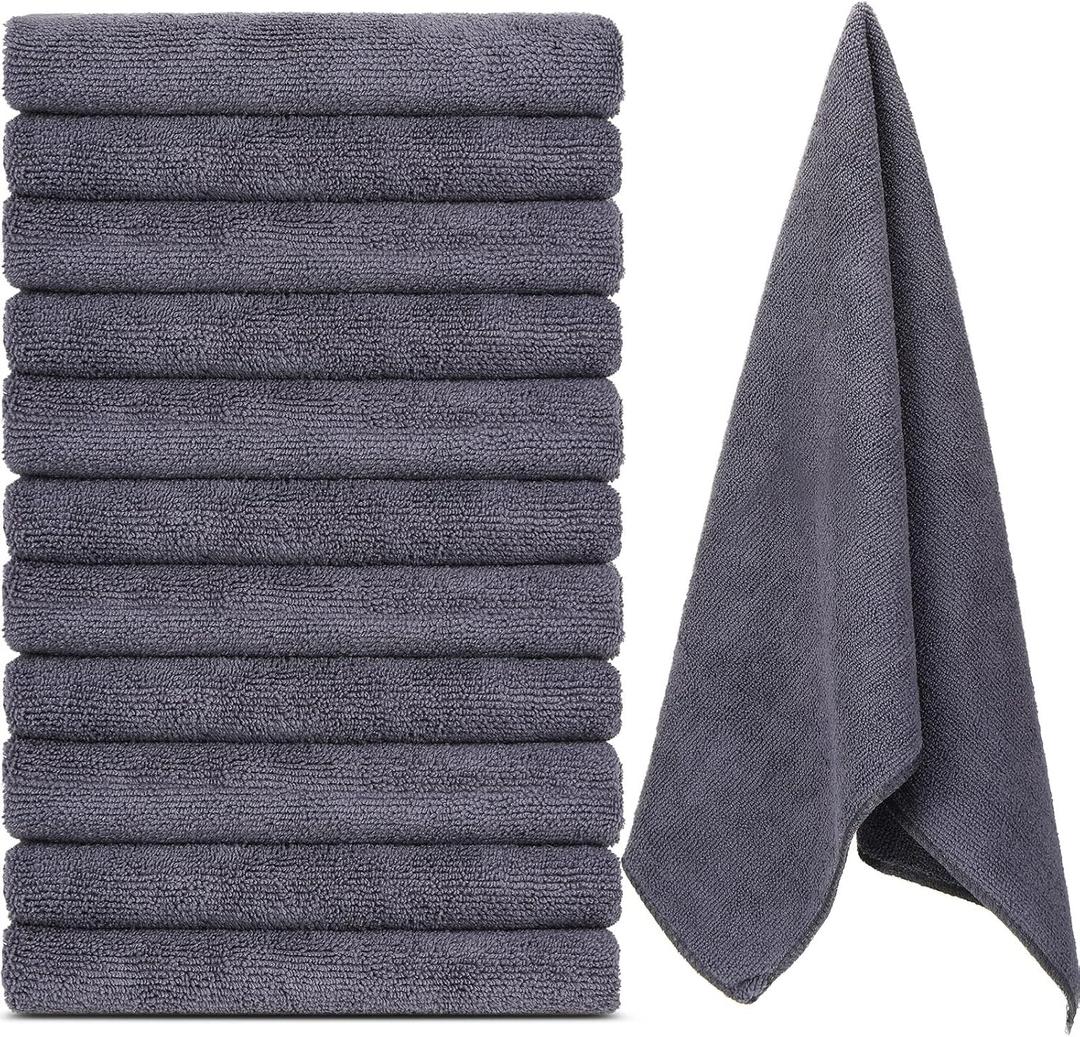 Handepo 12 Pcs Microfiber Workout Gym Towels, 360 GSM 12 x 30 Inch Gentle and Fast Drying Absorbent Towels for Men Women Yoga Travel Sports(Gray)