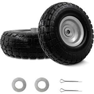 10-Inch 4.10/3.50-4 Tire and Wheel Flat Free, Heavy Duty Solid Replacement Tire with 5/8" Bearings, for Wheelbarrows Hand Trucks Dollies Trolleys Generators, (2-Pack) (Gray)