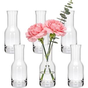 6 Inch Small Clear Glass Flower Vase, 6 Pack Ins Modern Boho Style Bud Vase for Table Centerpiece, Home Desk Decor, Wedding & Housewarming Gift