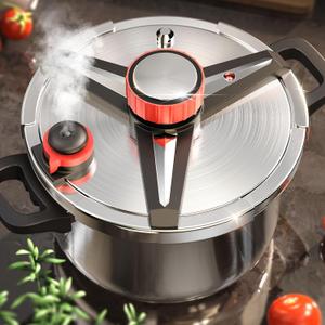 18/8 Stainless Steel Pressure Cooker 10 QT, [Save 70% Cooking Time] Olla De Presion with Food-Grade Body [One Hand Operation] Rotating Lock/Unlocking Lid System, Steam Rack Included