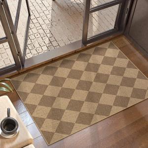 Lahome Colette Checkered Easy Jute Rug, 2x3 Entryway Rug Indoor Outdoor Front Door Mat, Farmhouse Neutral Non Slip Non Shedding Washable Kitchen Mats for Floor Foyer (Nature/Checkerboard -2)
