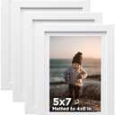 KINLINK 5x7 Picture Frame White Set of 4, Wooden Photo Frames Matted 4x6 with Plexiglass for 4x6 with Mat or 5x7 without Mat for Table and Wall Display