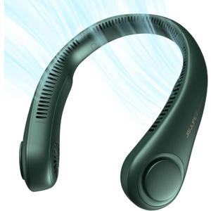JISULIFE Portable Neck Fan, Hands Free Bladeless Fan, 5 Speeds, 4000 mAh Battery Operated Wearable Personal Fan, Twistable, Rechargeable, Gift for Women Men-Dark Green
