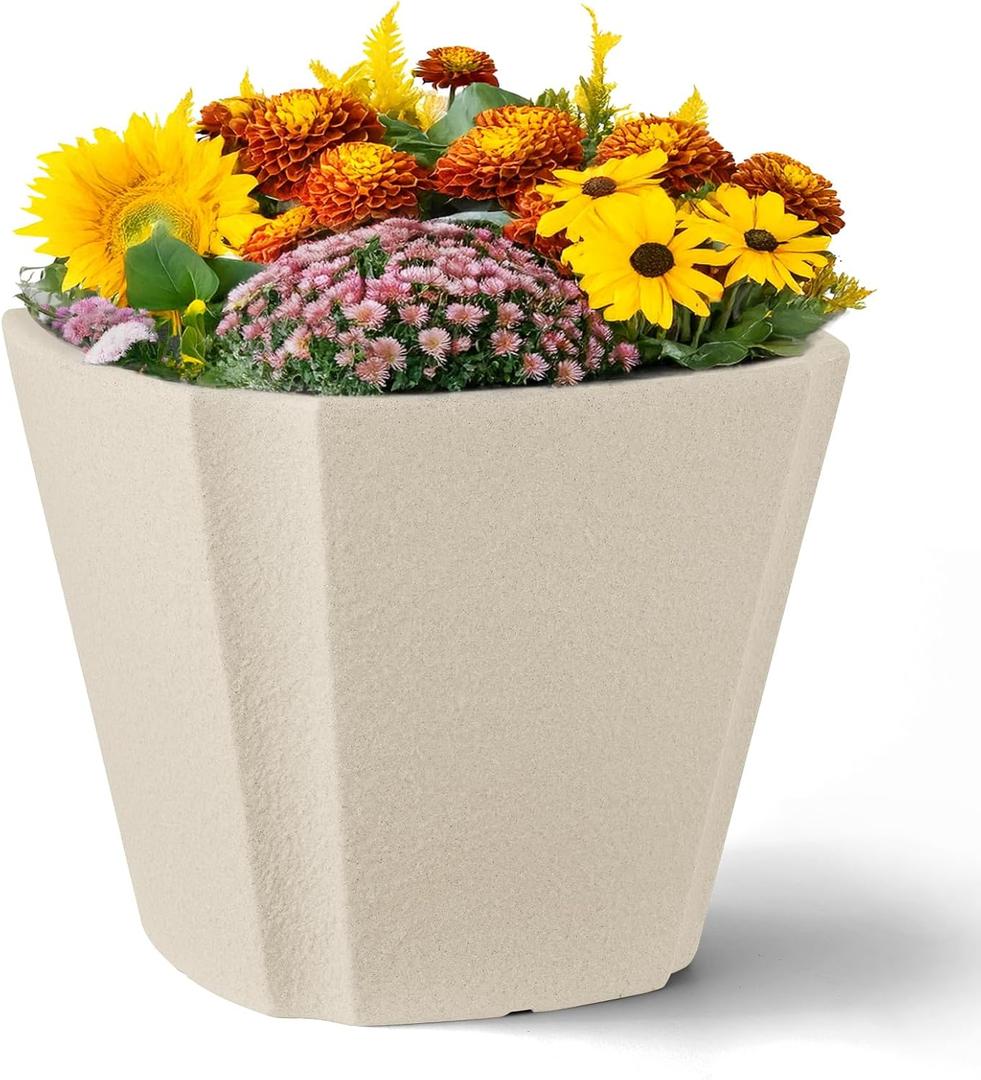 ARBORA 16" Monaco Square Polyresin Indoor and Outdoor Planter with Classic Cream Finish - Durable, Weatherproof, Lightweight, Large Plant Pot for Patio, Garden, Deck, Entryway