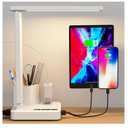 COZOO LED Desk Lamp with 2 USB Charging Ports,Type C Port,1 AC Outlet,2 Pen Holders,3 Color Temperature 3 Brightness Level,Touch/Memory/Timer,10W Eye Protection Foldable Reading Light,Study Lamp-White