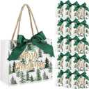 Moinchore 40 Pack Small Christmas Paper Bags with Handles Christmas Goodie Gift Bags with Bow Ribbon 5.5 x 2.4 x 4.7 Inches Xmas Candy Goodies Mini Sack(Watercolor,Xmas Tree)