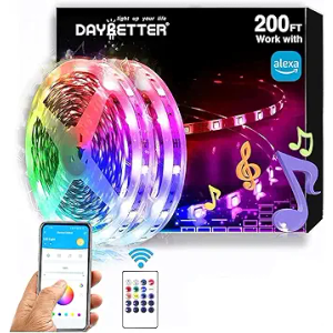 DAYBETTER Waterproof Led Lights for Bedroom, 200ft Led Strip Lights, 960 LEDs Color Changing RGB 24 Keys Remote Controller, 24v for Outdoor Room Home Party Christmas Decoration