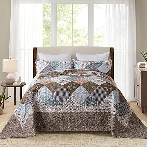 Oversized King Bedspreads 120x120-3 Pcs California King Quilt, Extra Large Quilt Sets All Season Use,Rustic Bedding Sets King Size,Reversible Coverlet Lightweight Microfiber Bed Quilts