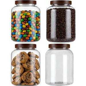 LemonRoad 4 Pcs 40 FL OZ (1200ml) Plastic Storage Jars with Airtight Wooden Lid Large Clear Food Storage Container Canister for Sugar, Tea, Spices, Coffee, Bean, Candy, Cookies, Kitchen