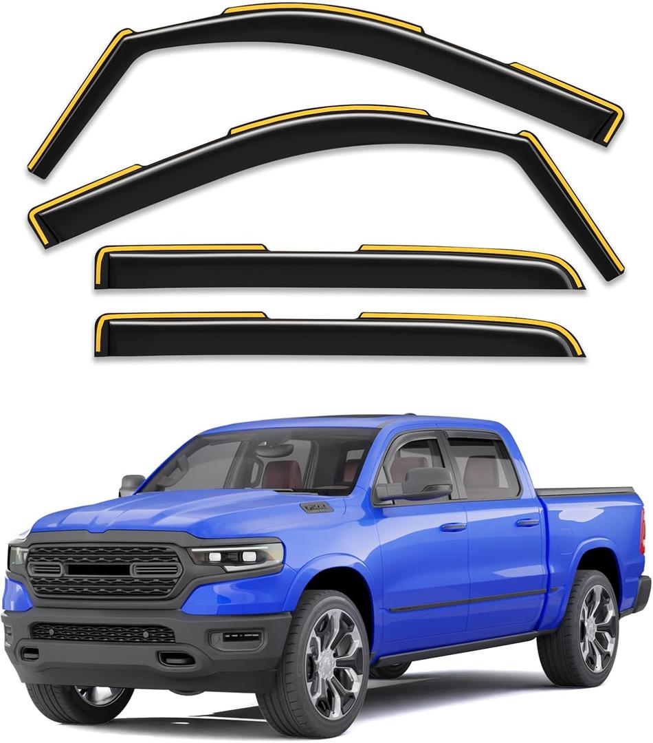 in-Channel Window Rain Guards Fit for Dodge RAM 1500 (New Body Style Includes TRX) 2019-2026 Crew Cab Truck, Extra Durable Vent Visors Window Deflector Vent Shades Car Accessories -4 pcs