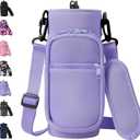 AceTreker 32 40 oz Water Bottle Carrier with Strap, Neoprene Water Bottle Sleeve Bag with 2 Pockets Insulated Flask Sling Holder for Walking Hiking Gym (A3. Purple)
