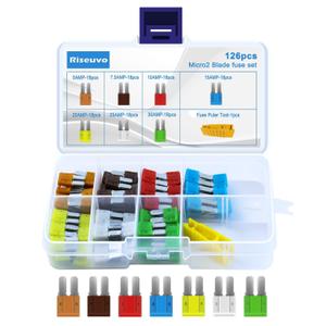 Riseuvo 126pcs Micro 2 Fuse Kit - Micro2 ATR Automotive Blade Fuses Assortment Kit for Car, Boat, RV, Truck, SUV Replacement with Fuse Puller (5A, 7.5A, 10A, 15A, 20A, 25A, 30A)