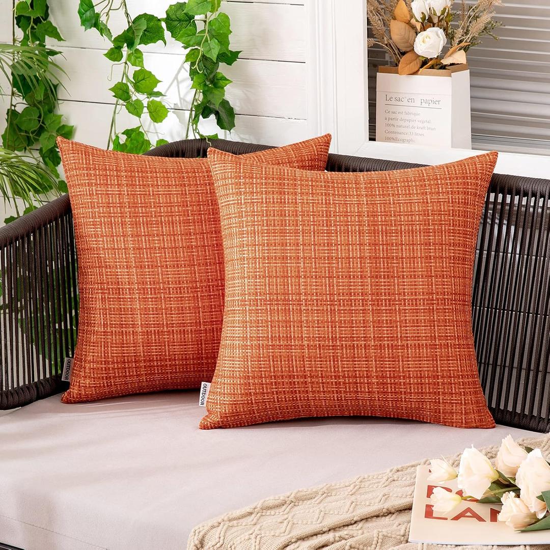 MIULEE Outdoor Waterproof Throw Pillow Covers Decorative Farmhouse Water Resistant Cushion Covers for Tent Patio Garden Couch Sofa Pack of 2, 16x16 Inch Orange