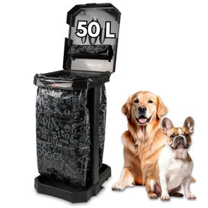 Dog Poop Trash Can Outside Use - 50L/13 Gal Outdoor Dog Waste Container with Lid - Odor Free Waste Station for Backyard - Poop Bag Holder with Dispenser - Includes 10 Heavy Duty Waste Bags