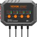 VEVOR Smart Battery Charger, 2A x 4, LiFePO4 Lead-Acid (AGM/Gel/SLA) Car Battery Charger, Fully-Automatic Charger Maintainer for Boat Motorcycle Lawn Mower Golf Cart Marine Deep Cycle