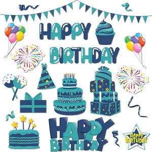 Xuhal 23 Pcs Happy Birthday Ocean Cruise Door Magnets Decorations Funny Carnival Ship Reusable Summer Refrigerator Magnets for Cabin Door Car (25 Pcs,Blue Birthday)